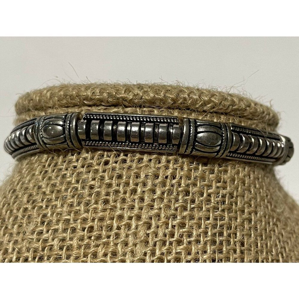 silver tone stretch Rectangle Station Bangle Bracelet Art Deco Black